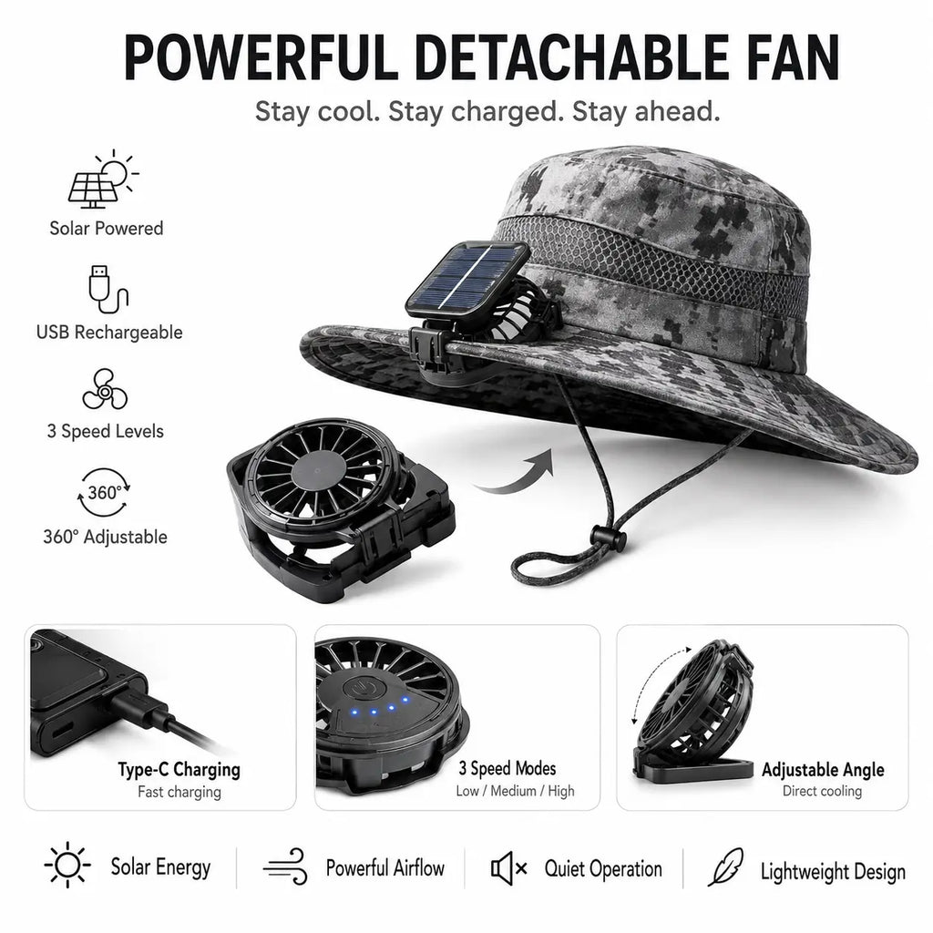 Solar & Rechargeable Fan Hat